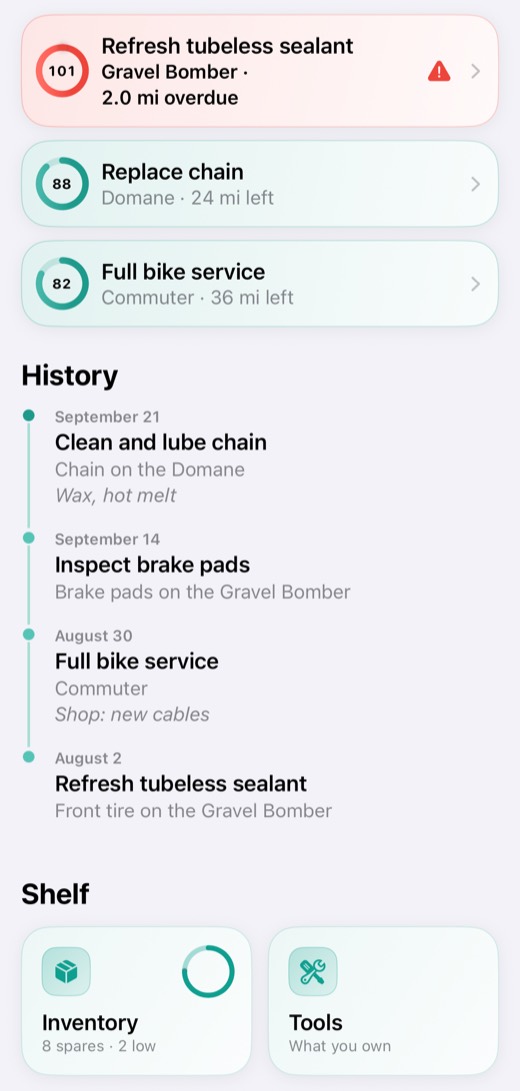 Maintenance due next and the service history